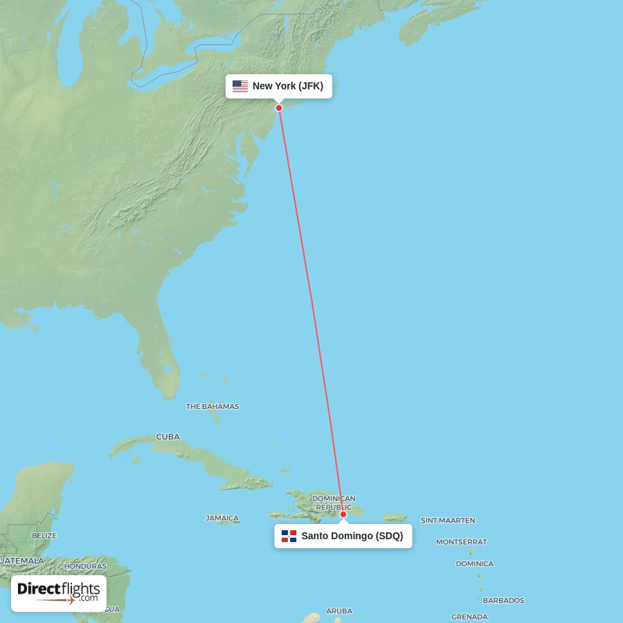 JFK - SDQ route map