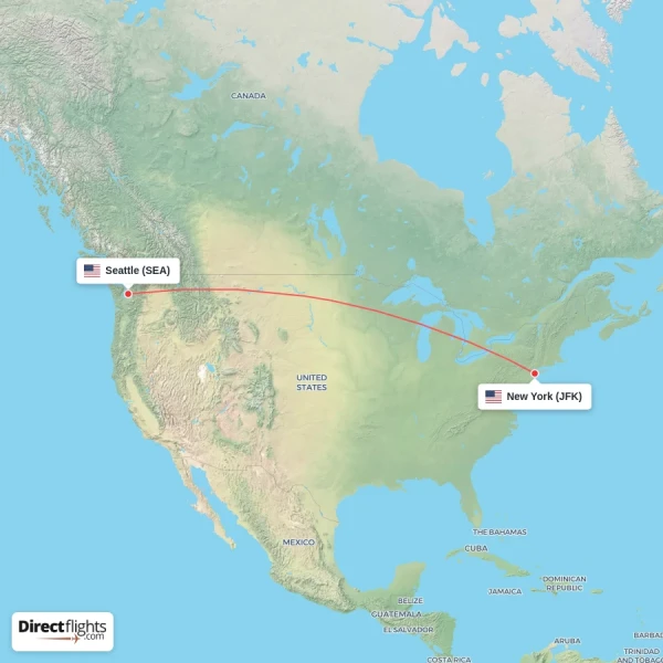 New York - Seattle direct flight map