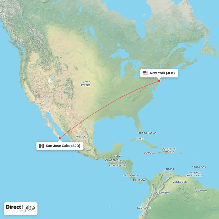 JFK - SJD route map