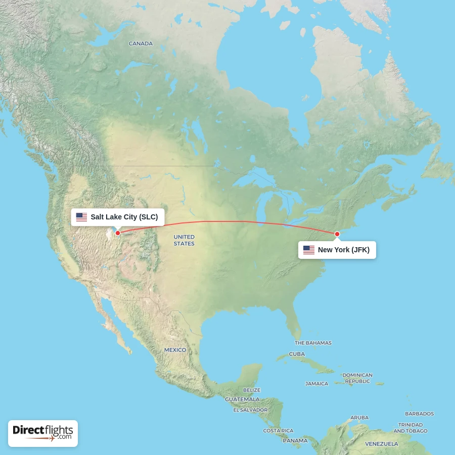 JFK - SLC route map