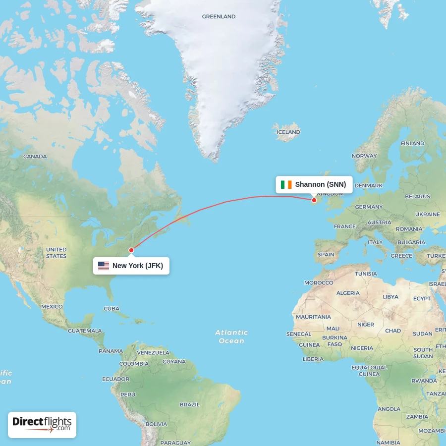 JFK - SNN route map