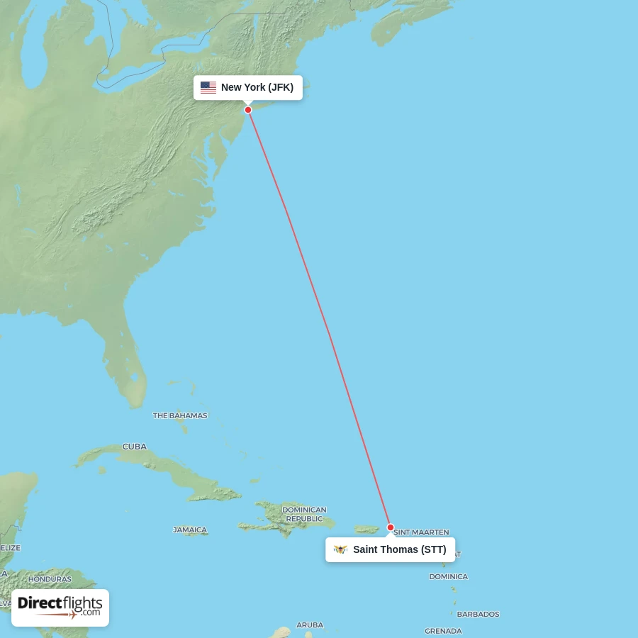 JFK - STT route map