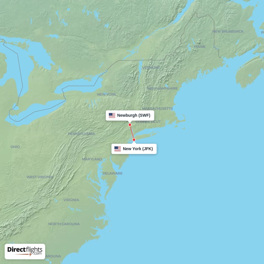 JFK - SWF route map