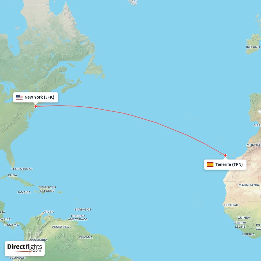 JFK - TFN route map