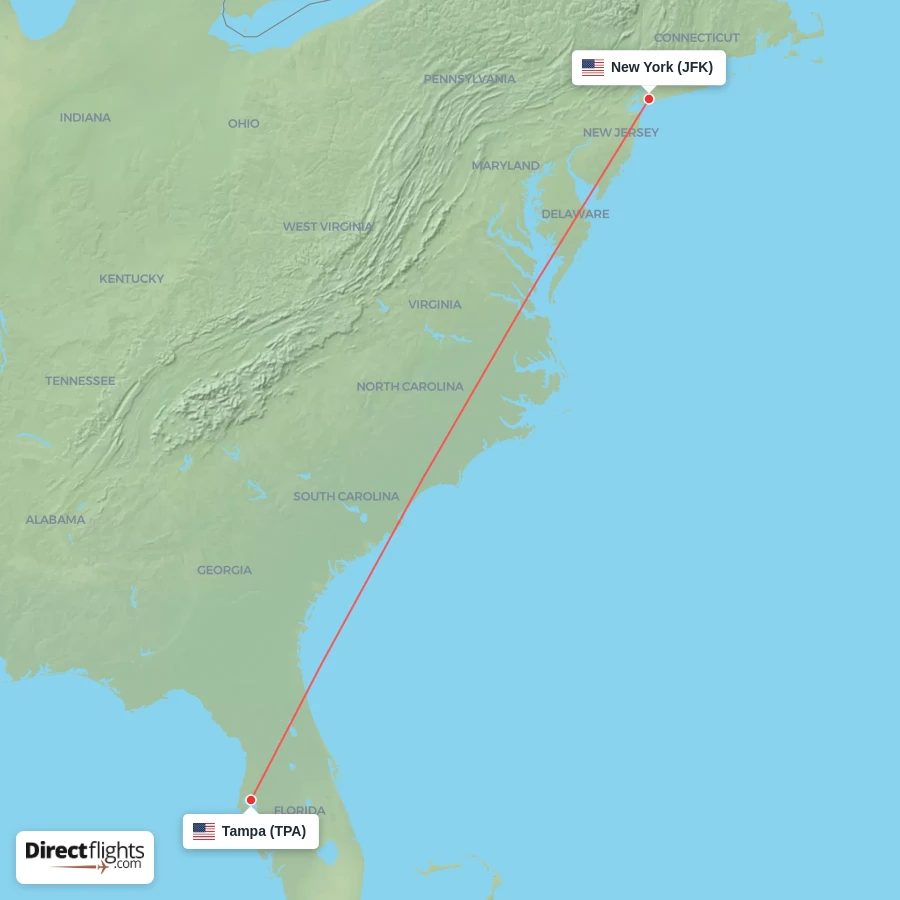 JFK - TPA route map