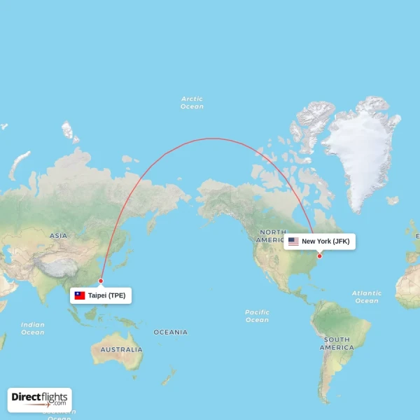 New York - Taipei direct flight map