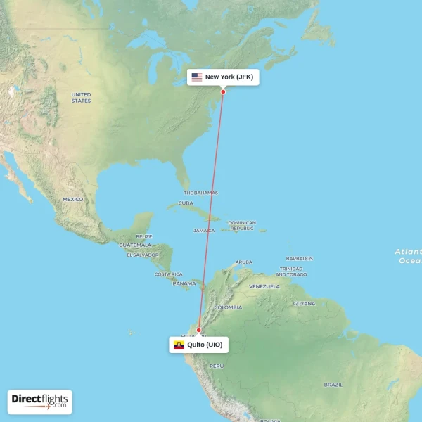New York - Quito direct flight map