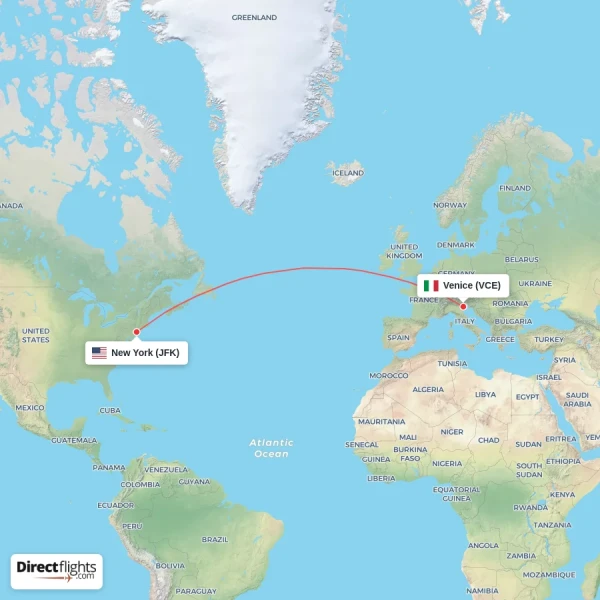 New York - Venice direct flight map