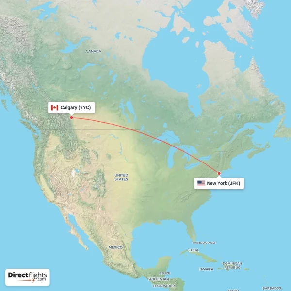 New York - Calgary direct flight map