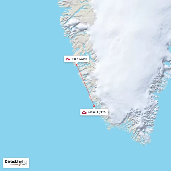 Paamiut - Nuuk direct flight map