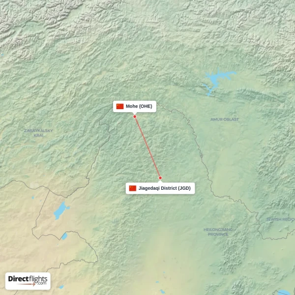 Jiagedaqi District - Mohe direct flight map