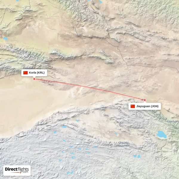 Jiayuguan - Korla direct flight map