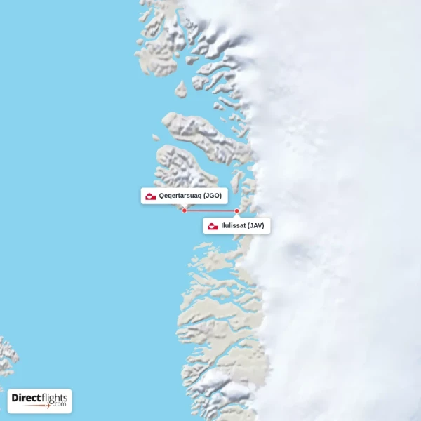 Qeqertarsuaq - Ilulissat direct flight map