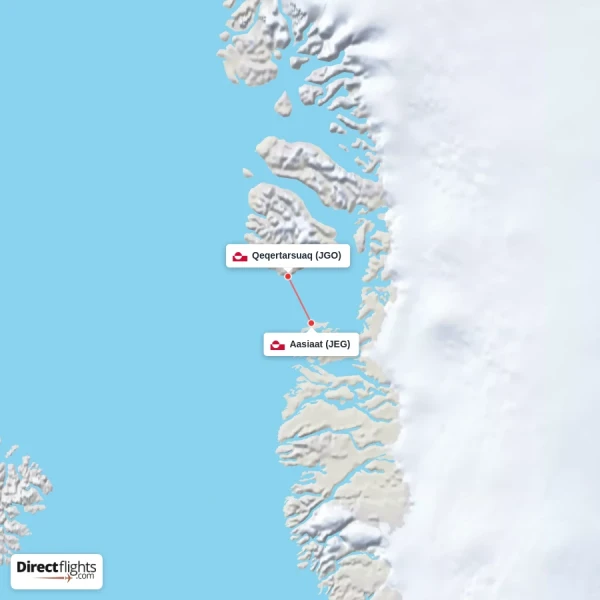 Qeqertarsuaq - Aasiaat direct flight map