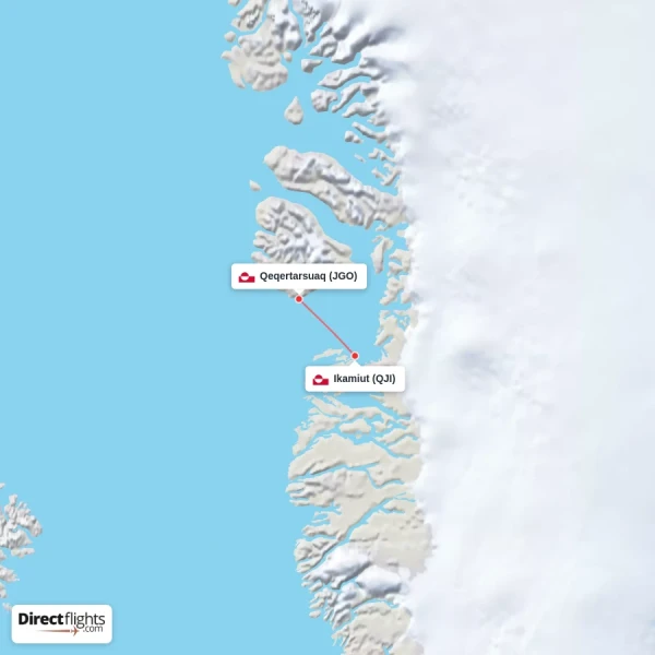 Qeqertarsuaq - Ikamiut direct flight map