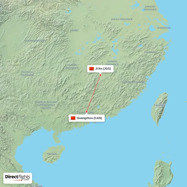 Ji'An - Guangzhou direct flight map