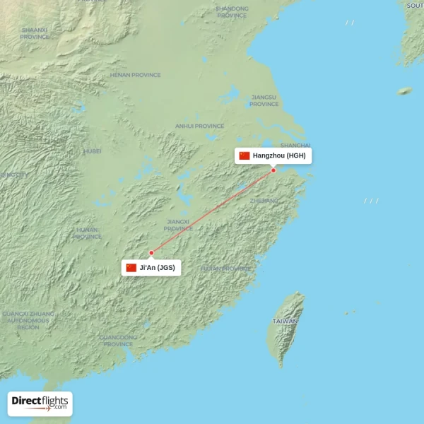 Ji'An - Hangzhou direct flight map