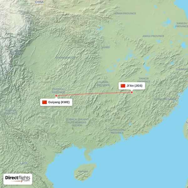 Ji'An - Guiyang direct flight map
