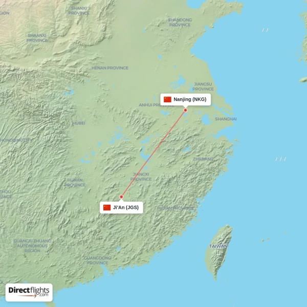 Ji'An - Nanjing direct flight map