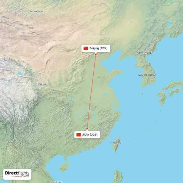 Ji'An - Beijing direct flight map