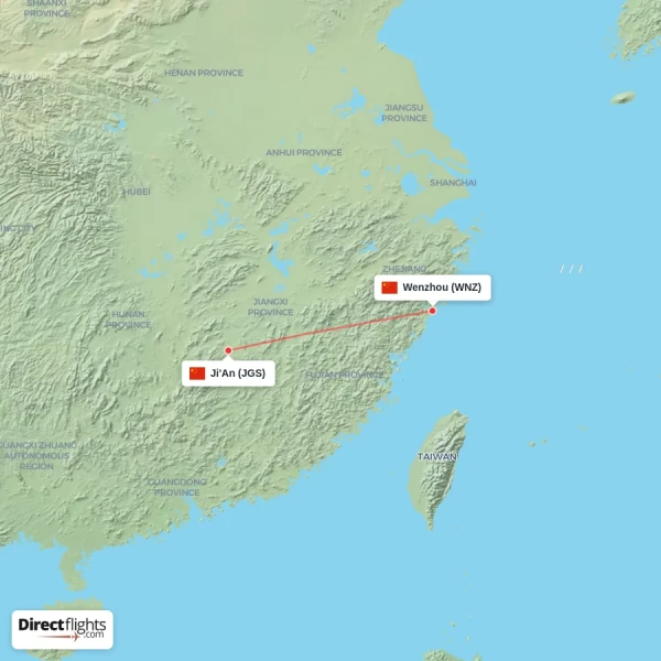 Ji'An - Wenzhou direct flight map