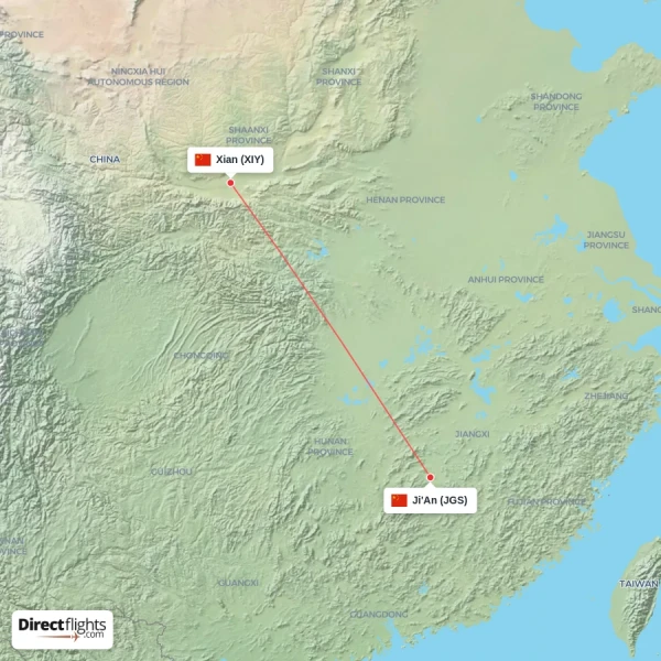 Ji'An - Xian direct flight map