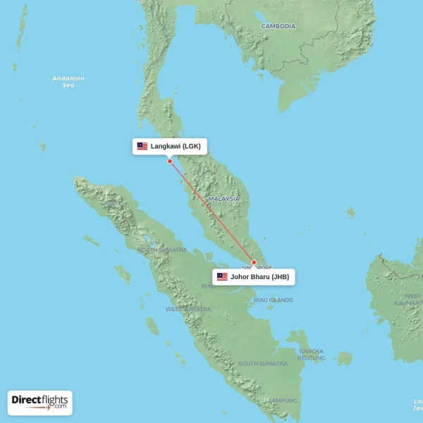 Johor Bharu - Langkawi direct flight map