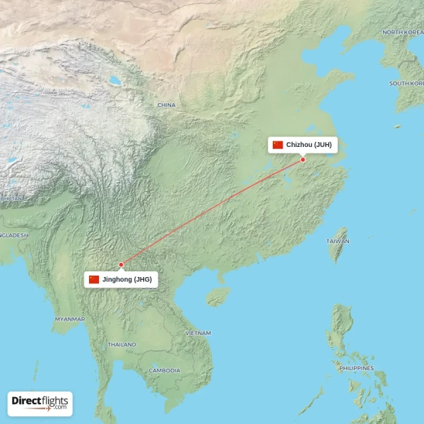 Jinghong - Chizhou direct flight map