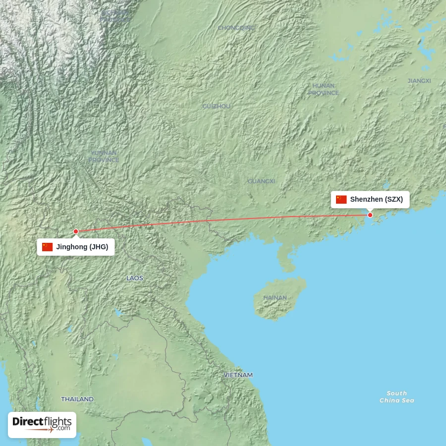 JHG - SZX route map