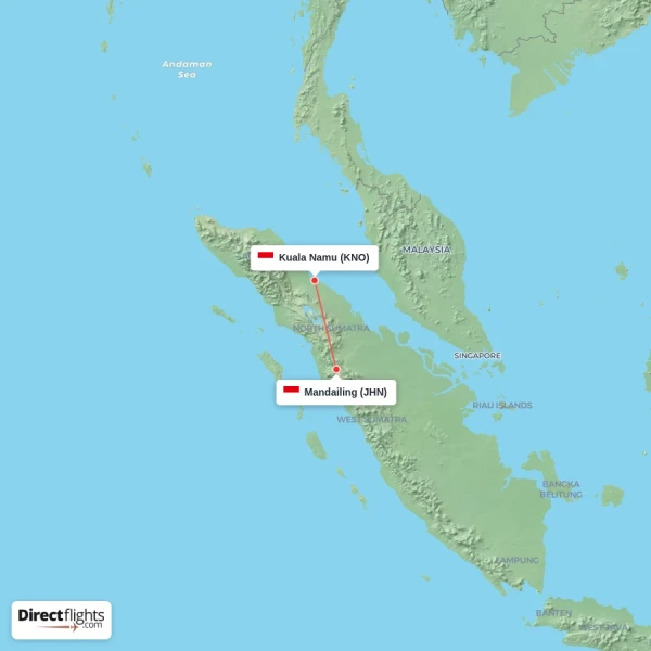 Mandailing - Kuala Namu direct flight map