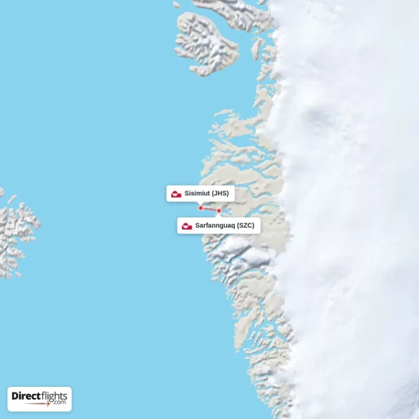 Sisimiut - Sarfannguaq direct flight map