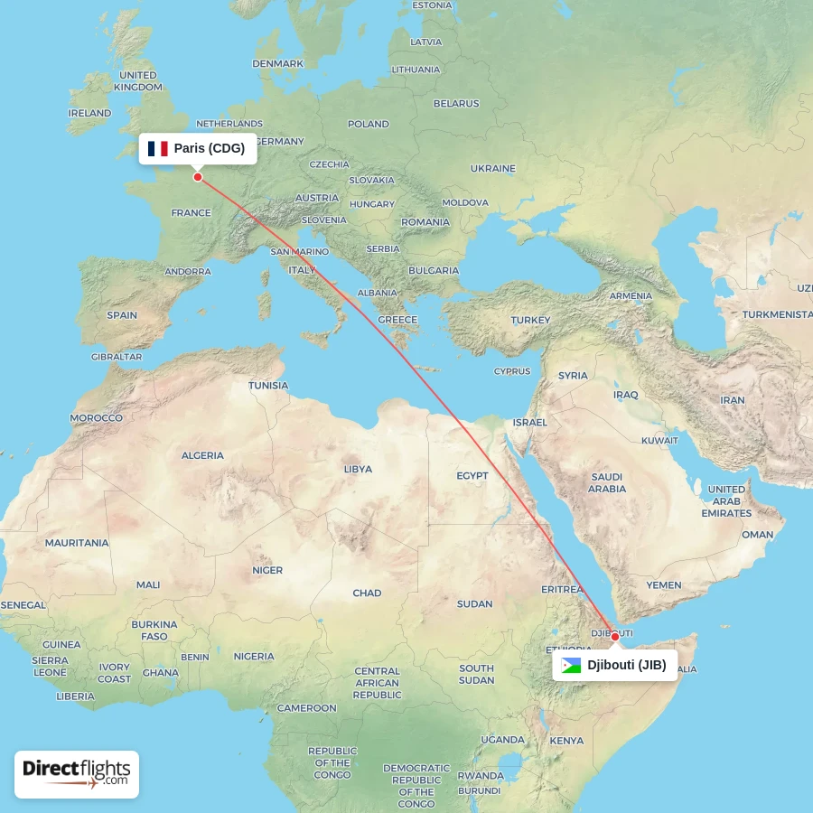 JIB - CDG route map