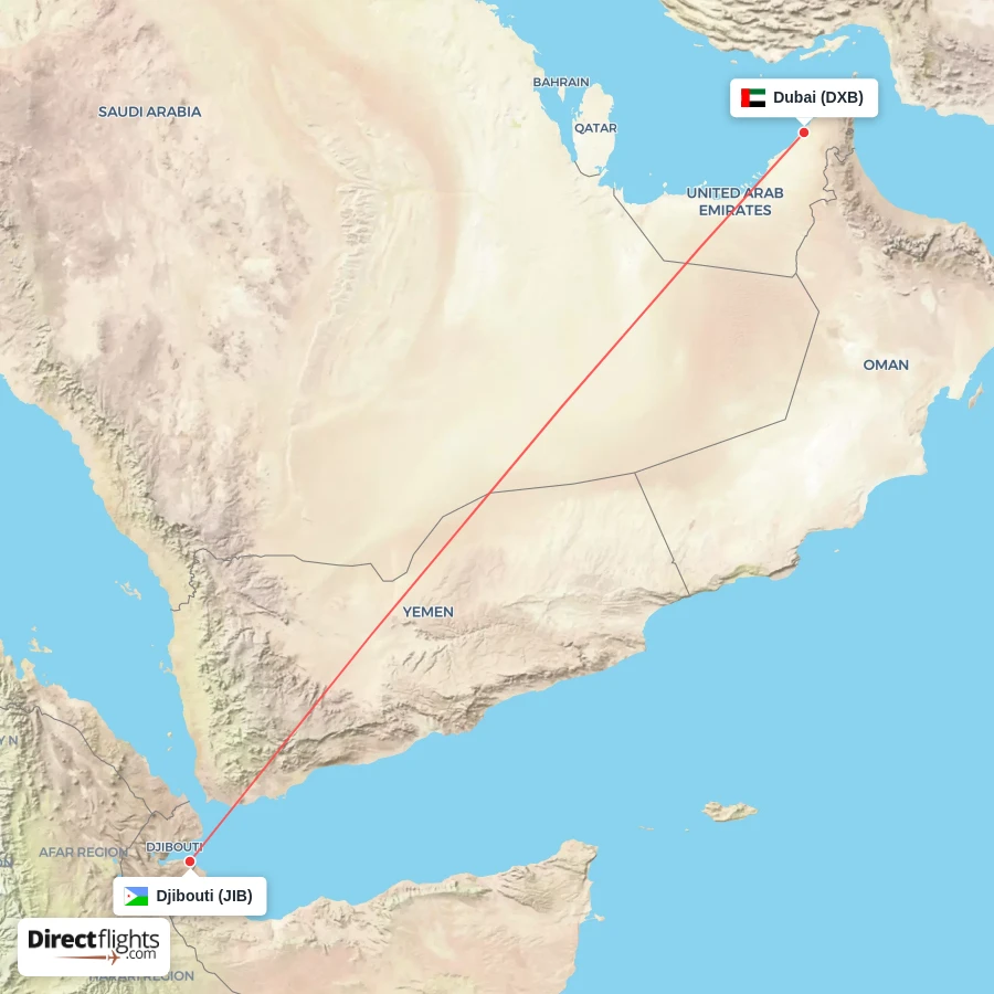 JIB - DXB route map