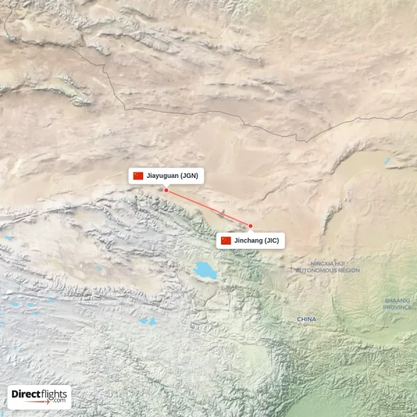 Jinchang - Jiayuguan direct flight map
