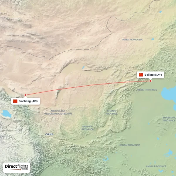 Jinchang - Beijing direct flight map