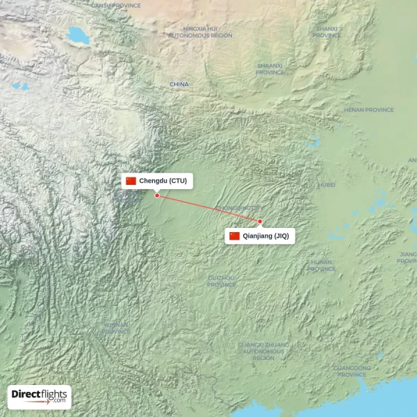 Qianjiang - Chengdu direct flight map