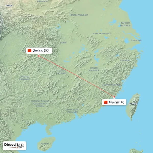 Qianjiang - Jinjiang direct flight map