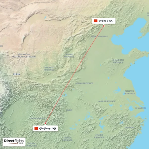 Qianjiang - Beijing direct flight map