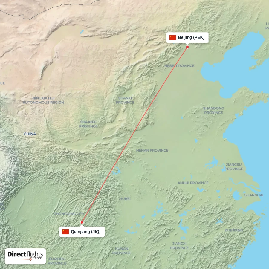 JIQ - PEK route map