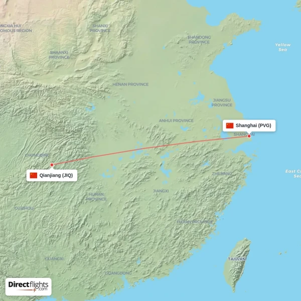 Qianjiang - Shanghai direct flight map