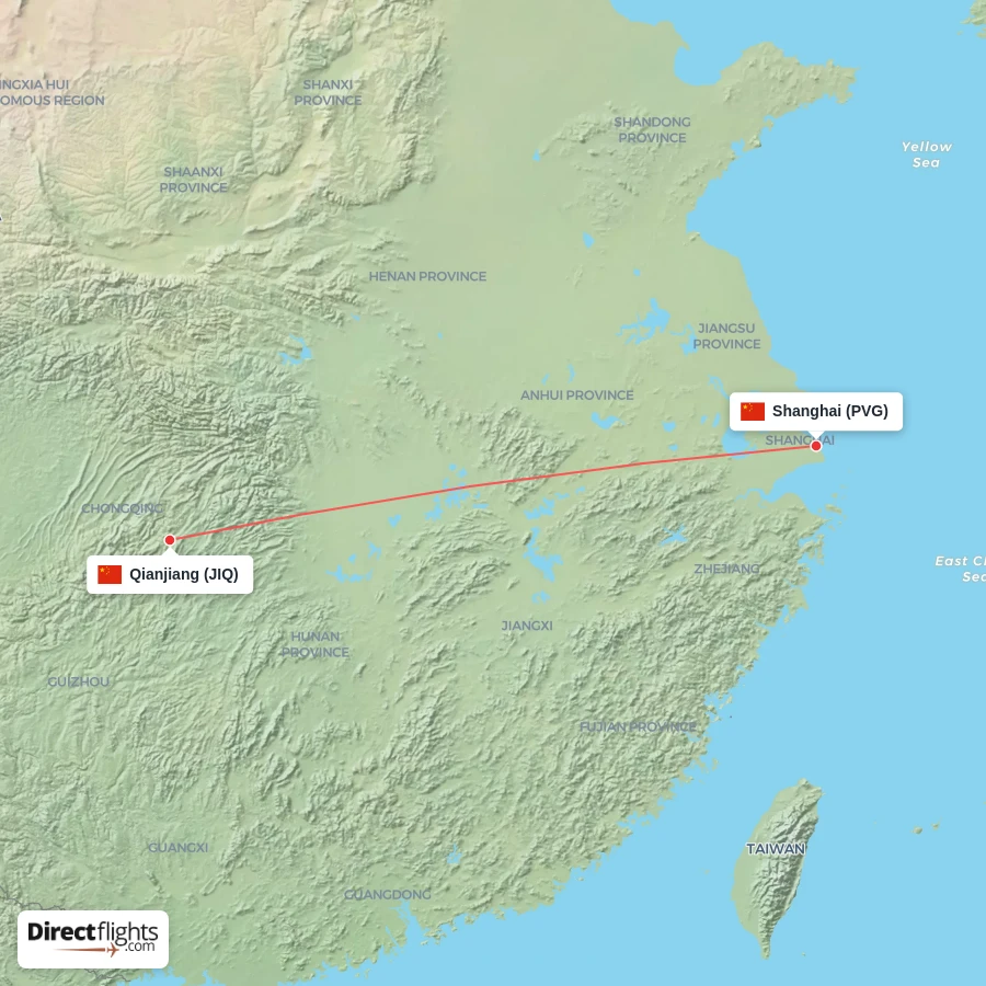 JIQ - PVG route map