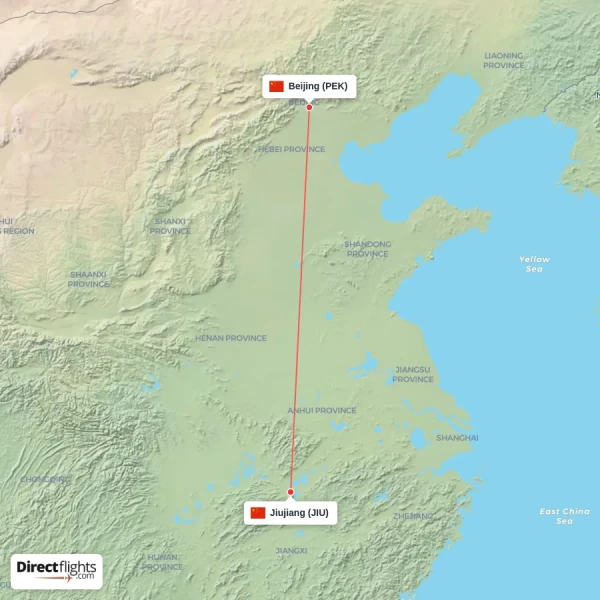 Jiujiang - Beijing direct flight map