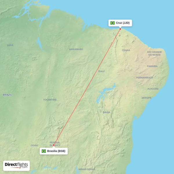 Cruz - Brasilia direct flight map