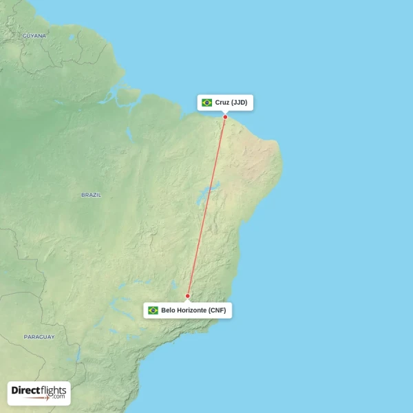Cruz - Belo Horizonte direct flight map
