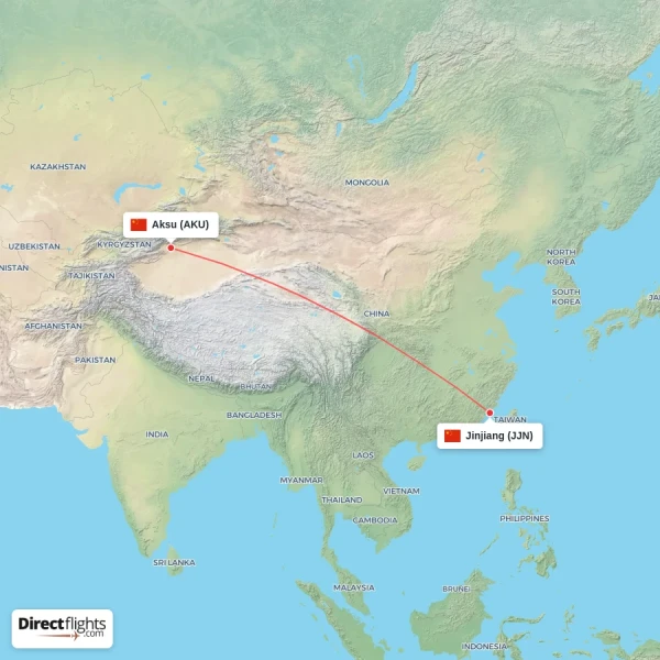 Jinjiang - Aksu direct flight map
