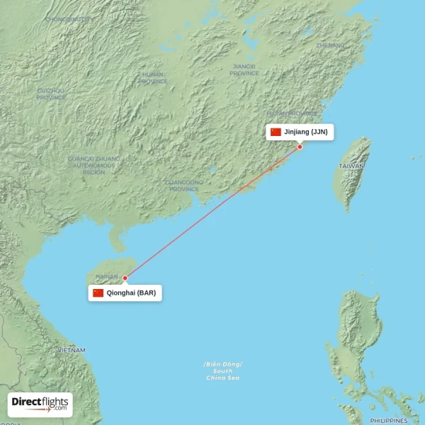 Jinjiang - Qionghai direct flight map