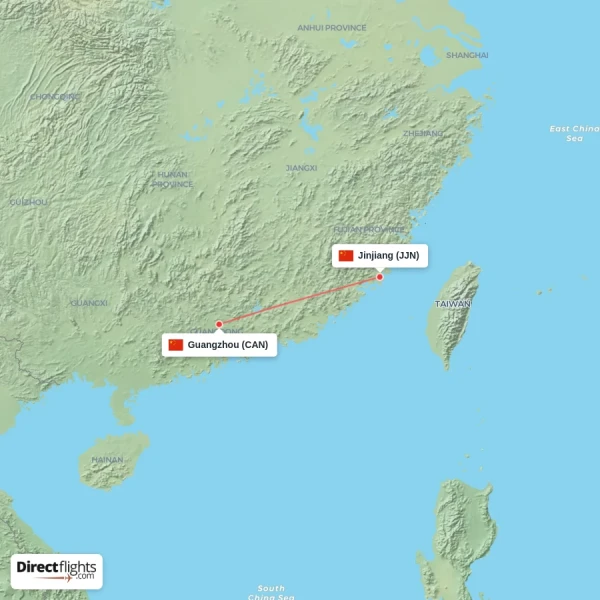 Jinjiang - Guangzhou direct flight map