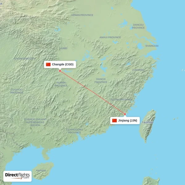 Jinjiang - Changde direct flight map