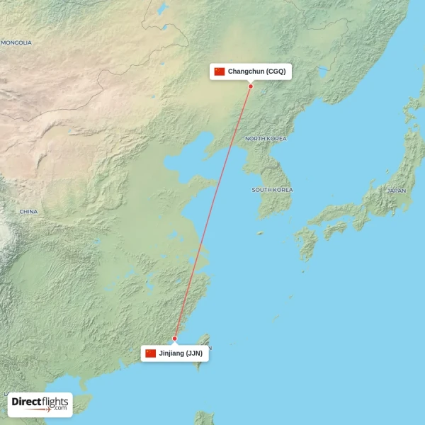 Jinjiang - Changchun direct flight map