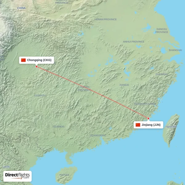 Jinjiang - Chongqing direct flight map